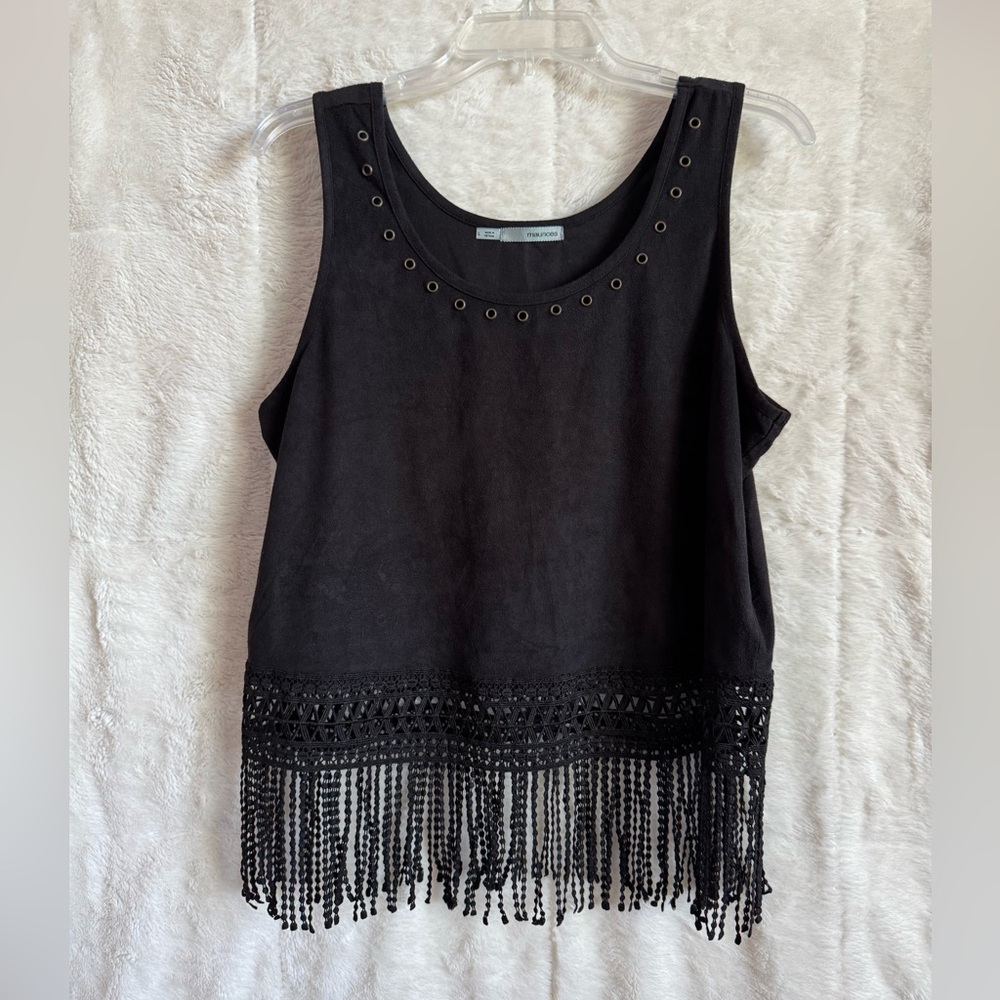 Maurices Black Tank Top with Fringe Detail